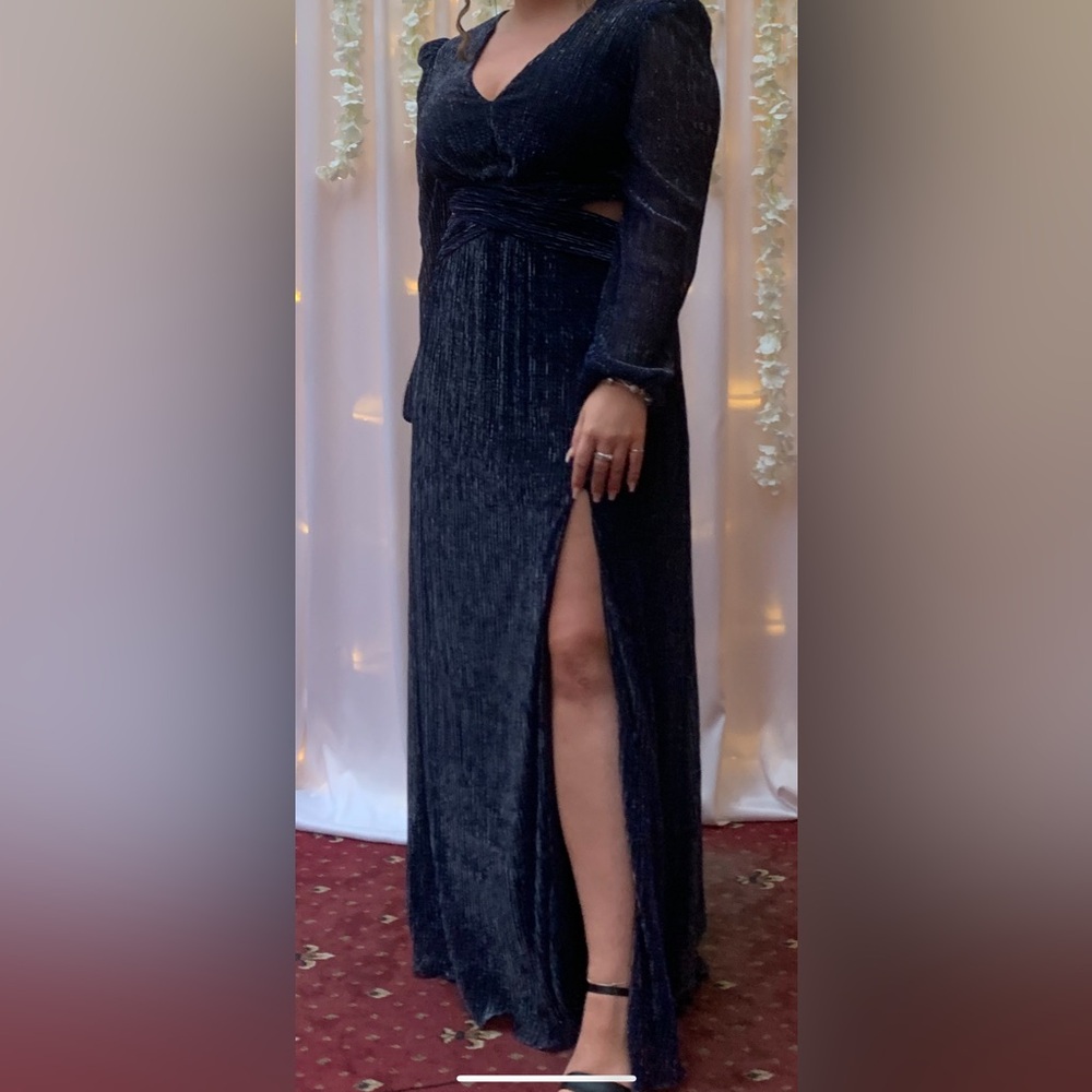 Aqua Elegant Navy Shimmer Maxi Dress – Size 12